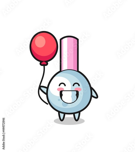 cotton bud mascot illustration is playing balloon