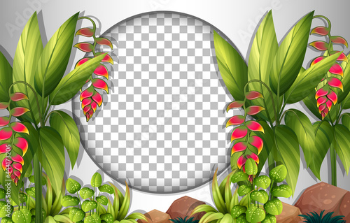 Round frame transparent with tropical leaves template