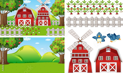 Farm element set isolated with farm scence