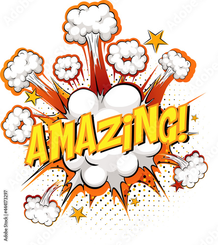 Word Amazing on comic cloud explosion background
