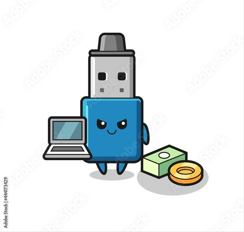 Mascot Illustration of flash drive usb as a hacker