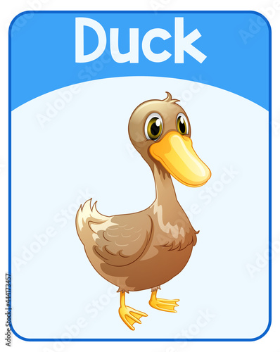 Educational English word card of duck