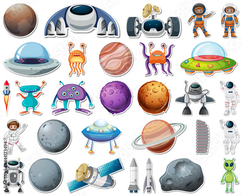 Set of stickers with Solar system objects isolated
