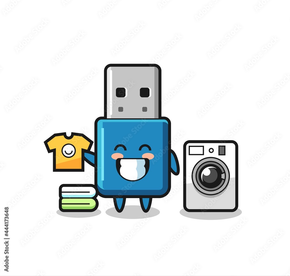Mascot cartoon of flash drive usb with washing machine Mascot cartoon of flash drive usb with washing machine