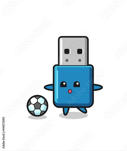 Illustration of flash drive usb cartoon is playing soccer