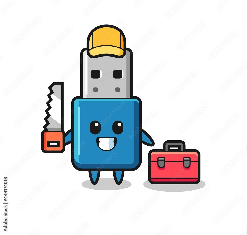 Illustration of flash drive usb character as a woodworker Illustration of flash drive usb character as a woodworker
