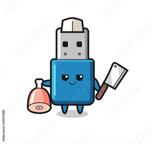 Illustration of flash drive usb character as a butcher