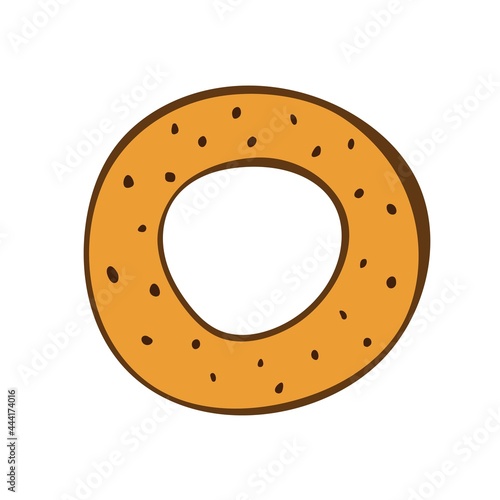 Simple doodle style poppy seed bagel. Color vector food illustration