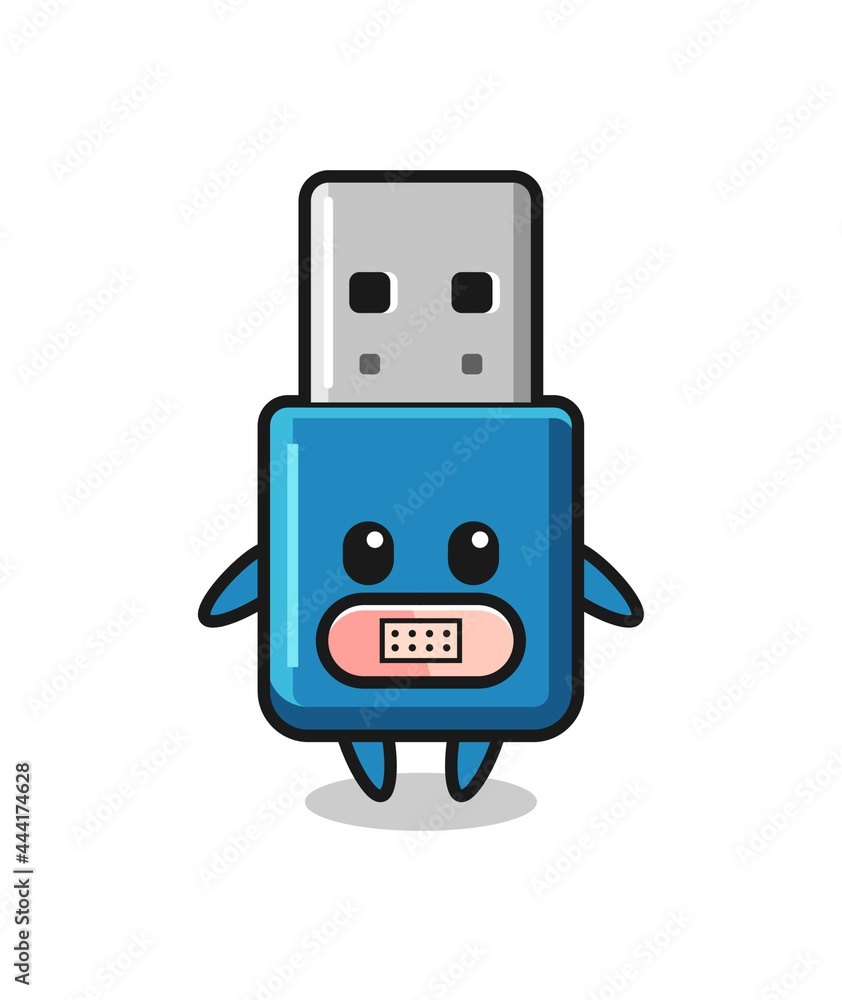 Cartoon Illustration of flash drive usb with tape on mouth Cartoon Illustration of flash drive usb with tape on mouth