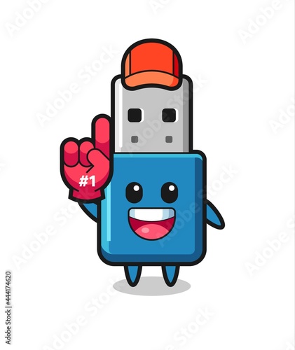 flash drive usb illustration cartoon with number 1 fans glove