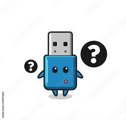 Cartoon Illustration of flash drive usb with the question mark