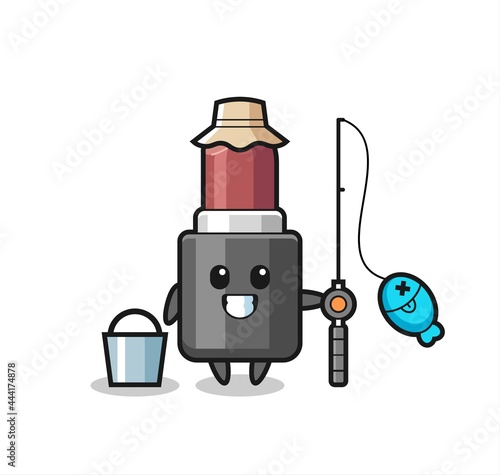 Mascot character of lipstick as a fisherman