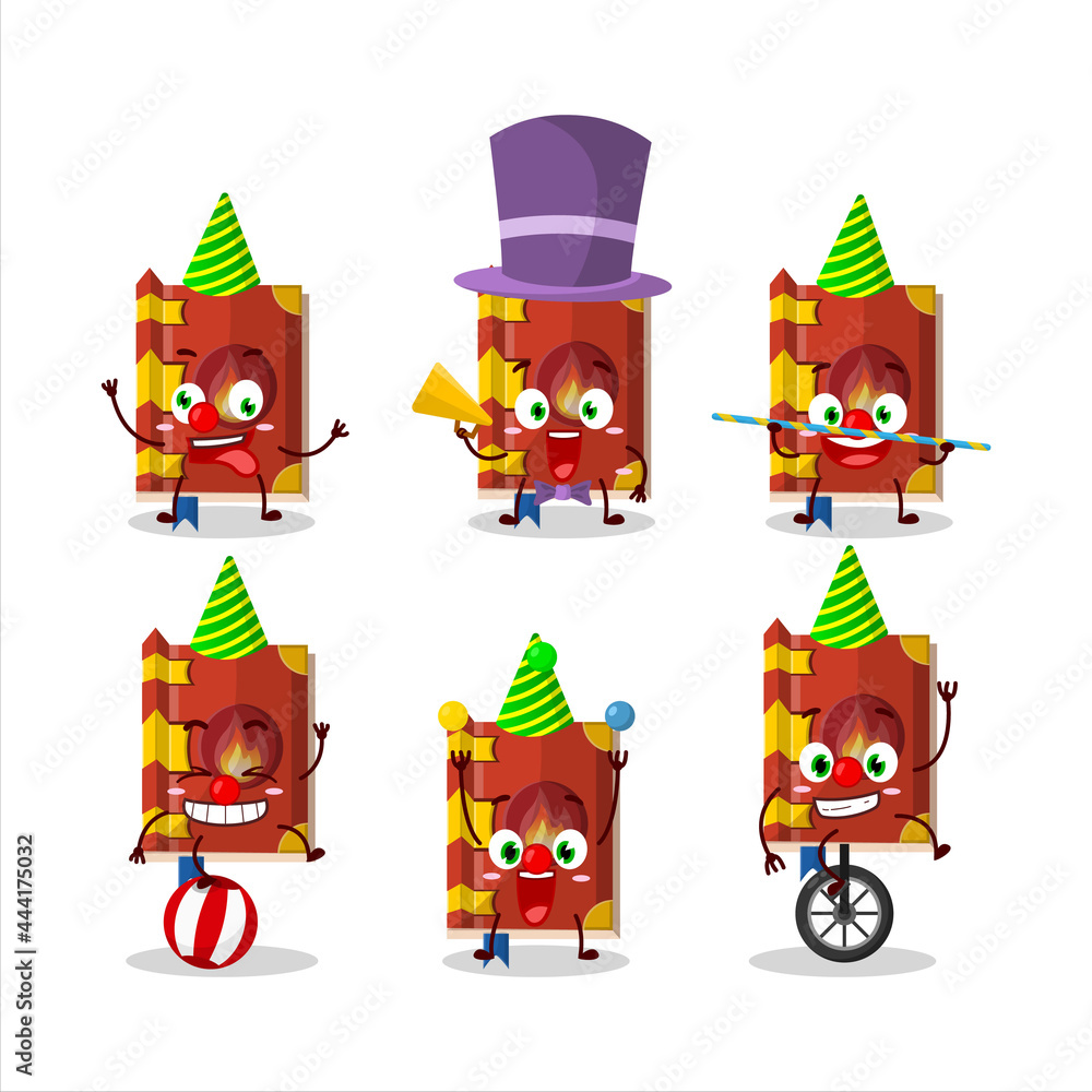 Cartoon character of fire book of magic with various circus shows Cartoon character of fire book of magic with various circus shows