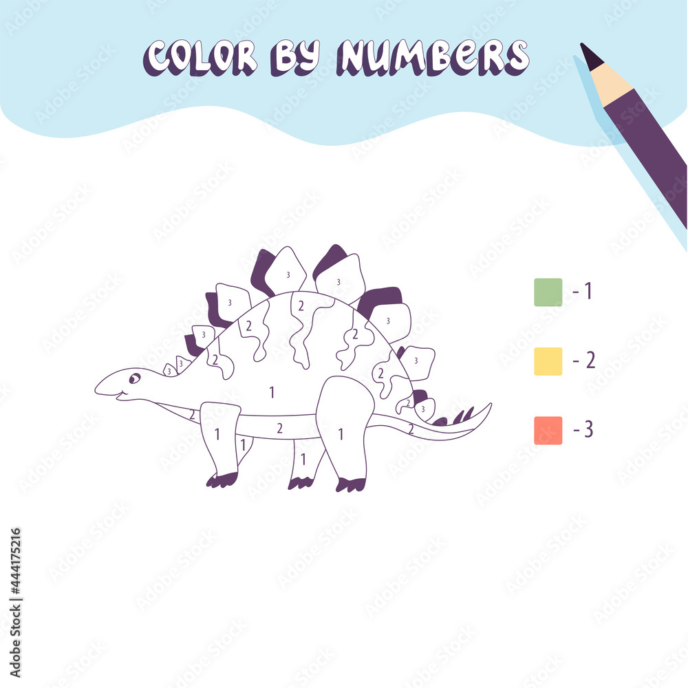 Coloring page with cute dinosaur. Color by numbers. Educational kid ...