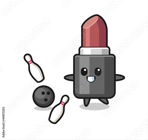 Character cartoon of lipstick is playing bowling
