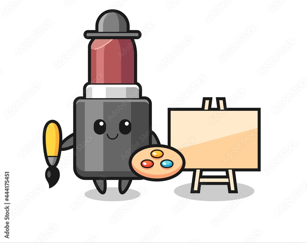 Illustration of lipstick mascot as a painter