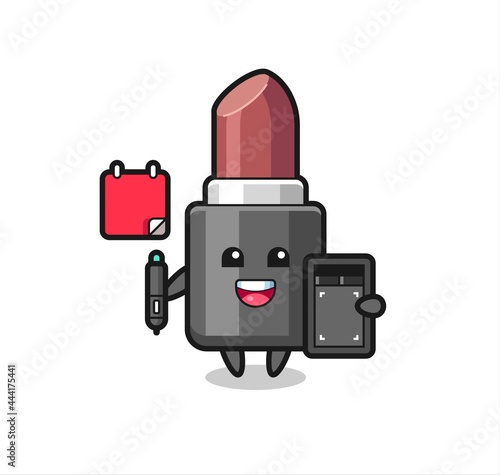 Illustration of lipstick mascot as a graphic designer