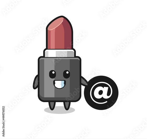 Cartoon Illustration of lipstick standing beside the At symbol