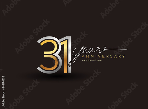 31st years anniversary logotype with multiple line silver and golden color isolated on black background for celebration event.