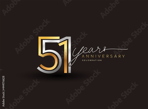 51st years anniversary logotype with multiple line silver and golden color isolated on black background for celebration event.