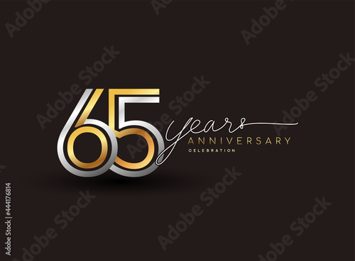65th years anniversary logotype with multiple line silver and golden color isolated on black background for celebration event.