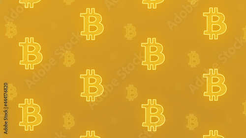 Cryptocurrency background. Bitcoin pattern. Neon blue color crypto. Blockchain wallpapers. 