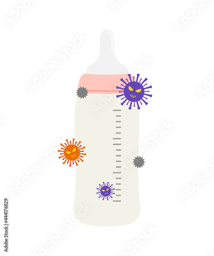 ウイルス　雑菌　哺乳瓶　ベクターイラスト
