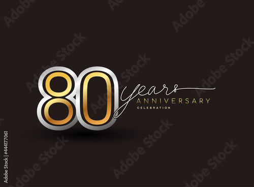 80th years anniversary logotype with multiple line silver and golden color isolated on black background for celebration event.