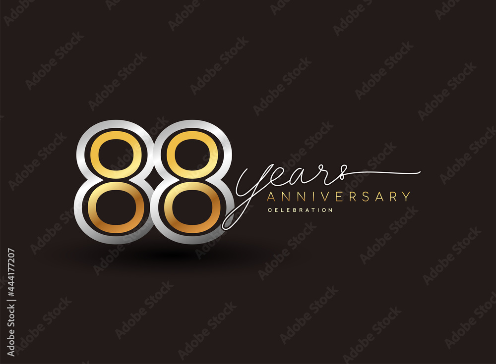 88th years anniversary logotype with multiple line silver and golden color isolated on black background for celebration event.