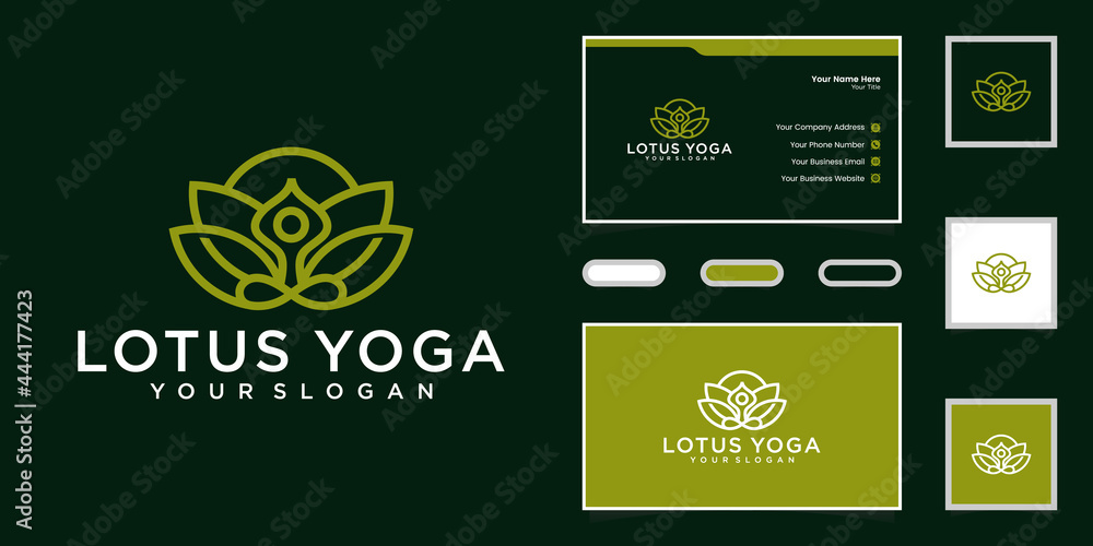 yoga and lotus fitness logo and business card inspiration