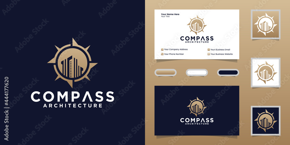 compass logo and building template and business card design compass logo and building template and business card design