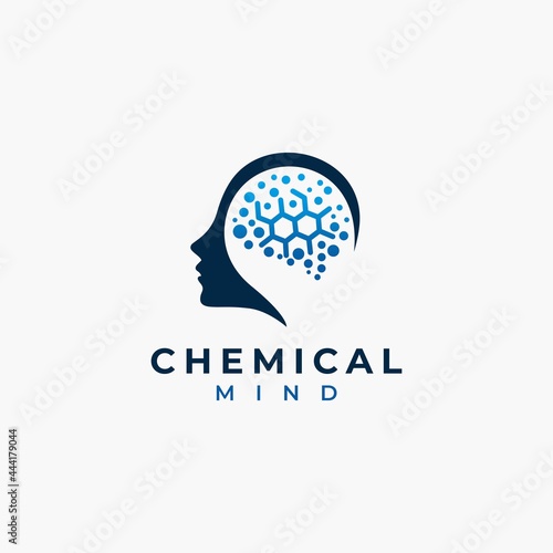 Chemical Mind Brain Head Logo Design Vector