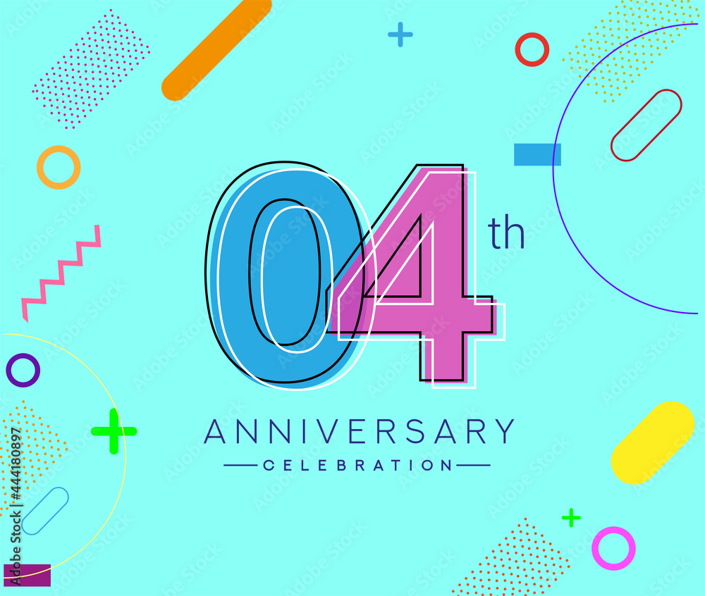 4th anniversary logo, vector design birthday celebration with colorful geometric background.