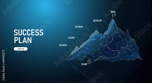 low poly road in mountain success concept futuristic digital geometric lines on blue background along with images, infographics and vector images.