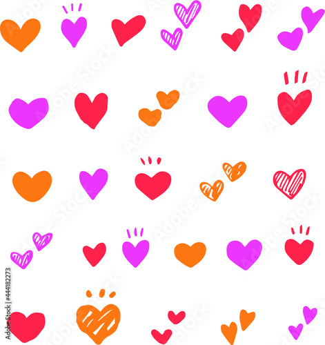 かわいい手描きのハート詰め合わせ　カラフル