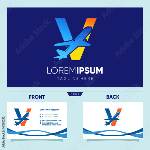 Letter V Plane Logo Design Vector Graphic Icon Illustration