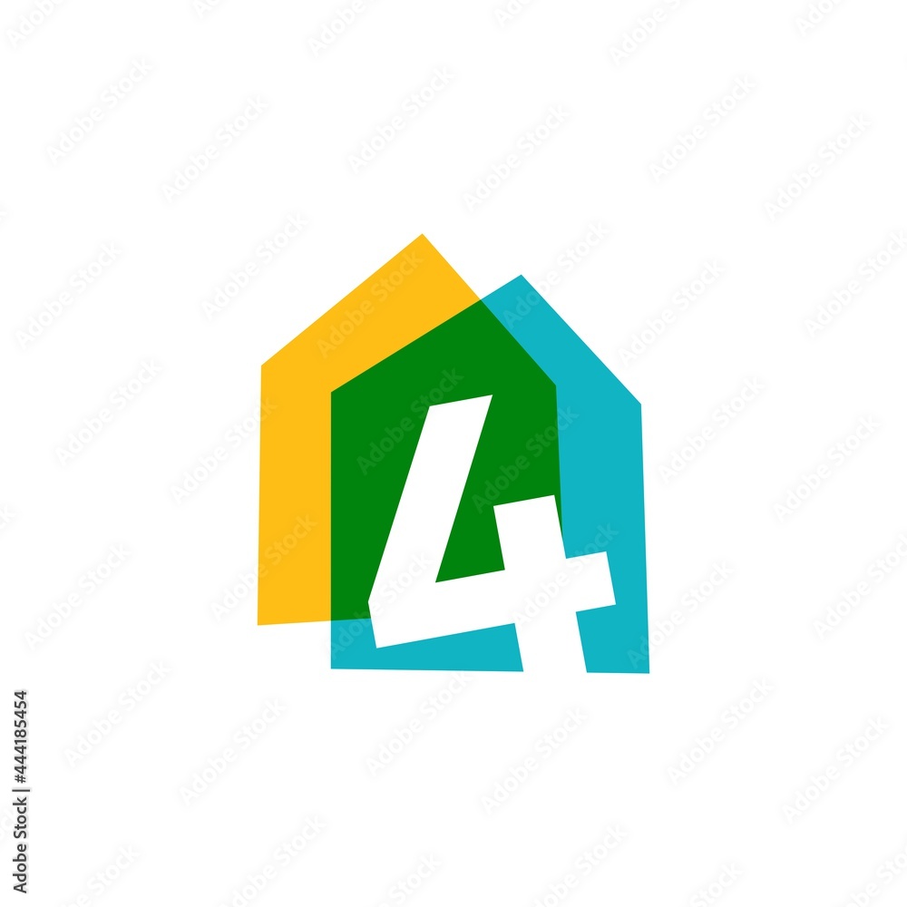 number four 4 house home overlapping color logo vector icon illustration number four 4 house home overlapping color logo vector icon illustration