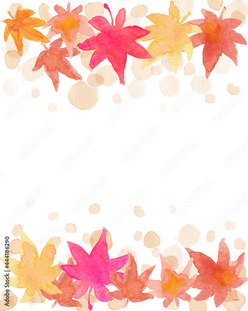 水彩手描き紅葉のフレームイラスト 水彩手描き紅葉のフレームイラスト