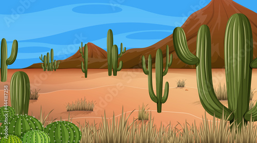 Desert forest landscape at daytime scene with various desert plants