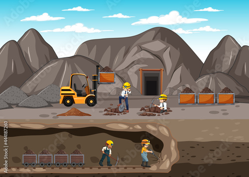 Landscape of coal mining with underground scene