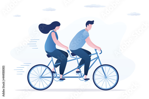 Dual drive classic transport for healthy lifestyle. Love couple drive tandem bike. Family ride steel double seater bike, design isolated on white background.