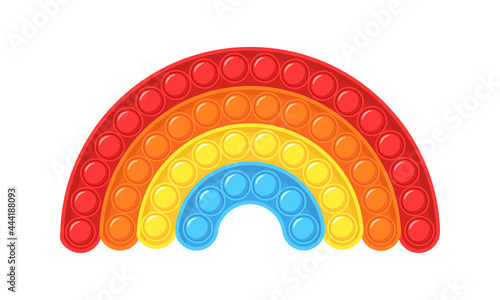 Pop it fidget. Trendy sensory plaything. Rainbow shaped antistress children game. Colorful hand toy with push bubbles. Vector illustration in flat cartoon style.