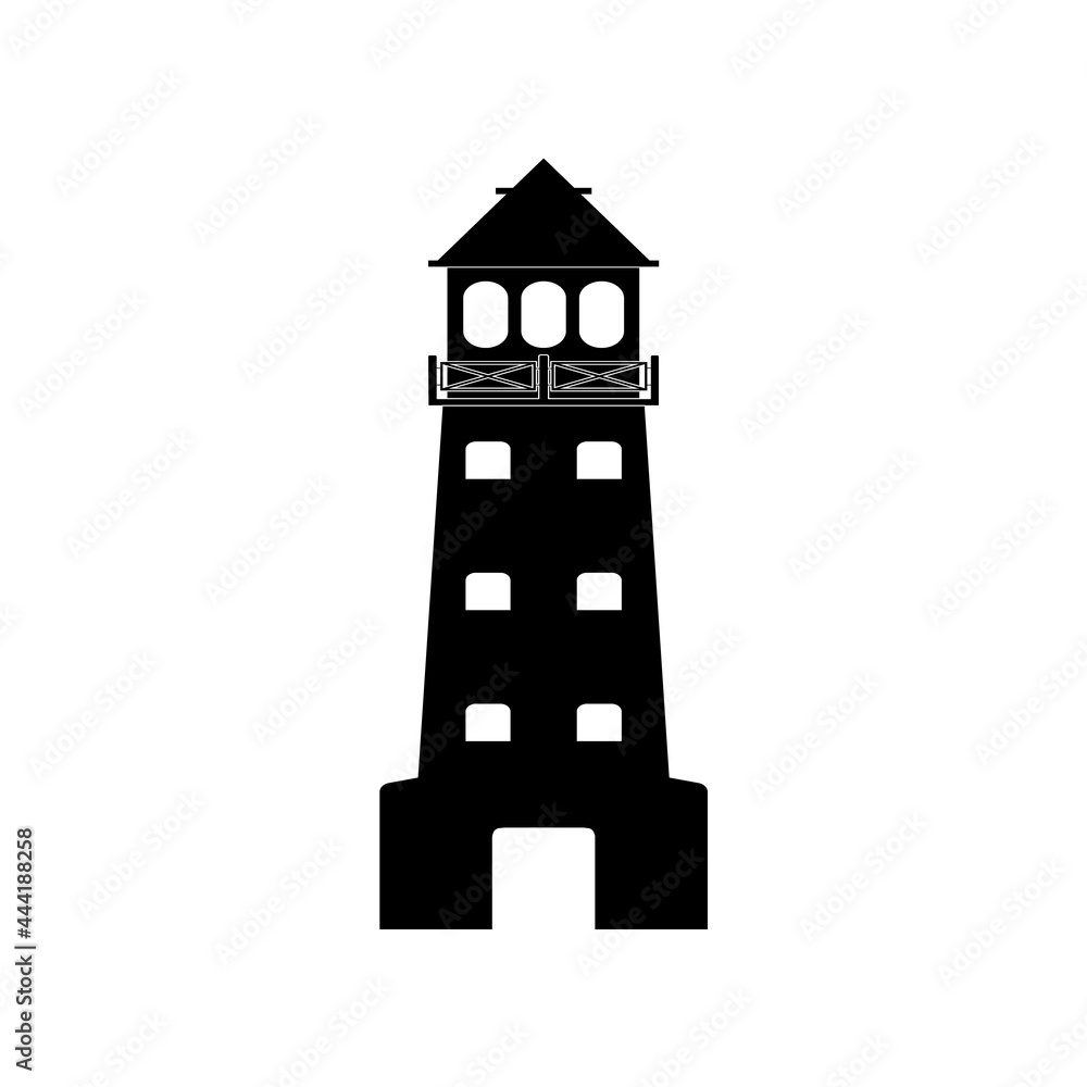 The Sea Lighthouse is a guide to ships in black on a white background. The Sea Lighthouse is a guide to ships in black on a white background.