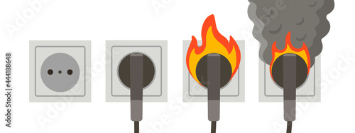 burning socket. fire appliance. vector illustration in cartoon style