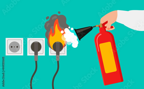 burning socket. fire appliance. vector illustration in cartoon style
