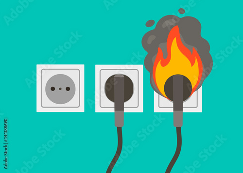 burning socket. fire appliance. vector illustration in cartoon style