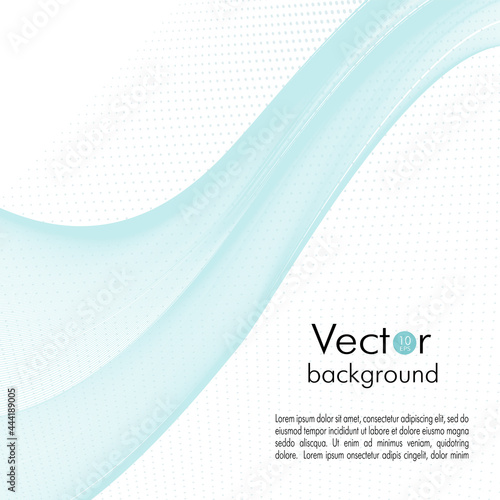 Light turquoise green flying scarf. Abstract line art pattern. White background. Transparent veil texture. Subtle curves. Vector template design for brochure, book cover, invitation, coupon. EPS10