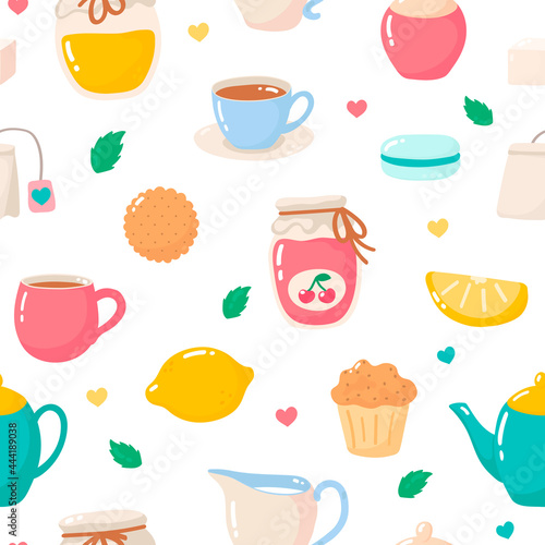 Tea pattern. vector illustration in multage style