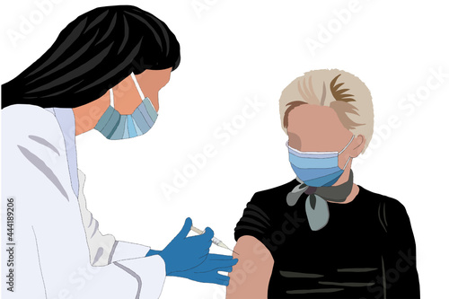 Female doctor vaccinated elderly women with the covid-19 vaccine. During the COVID-19 pandemic, vaccination continues to be critically important.