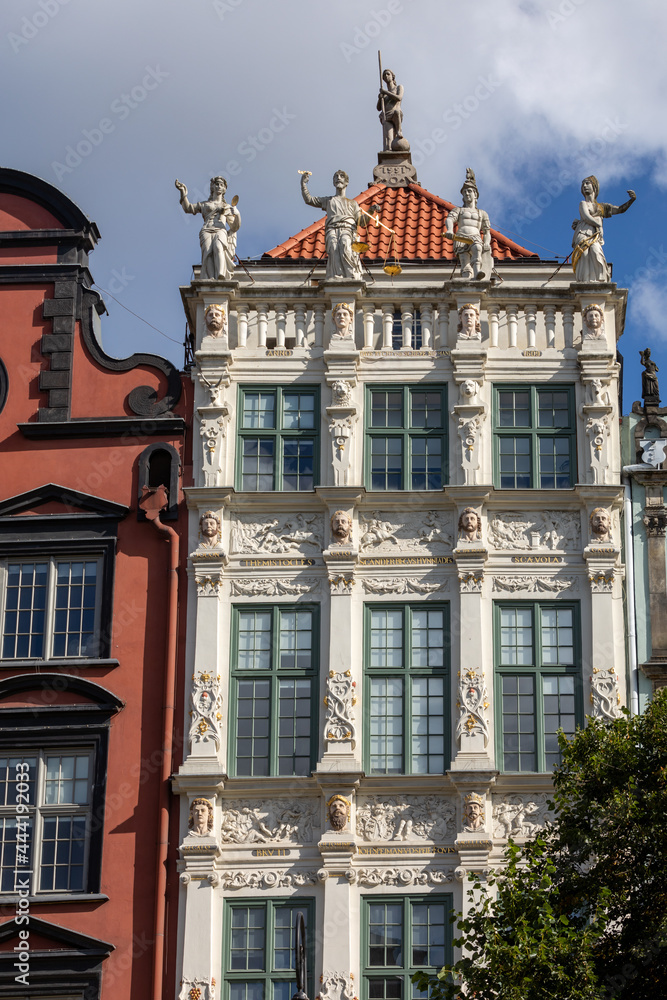 Fototapeta premium The facade of the restored Gdansk patrician house in the Long Market. Pomerania, Poland